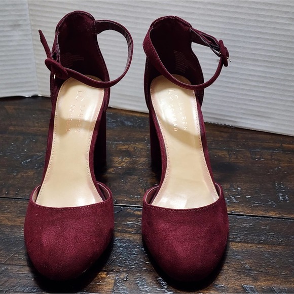 Lauren Conrad burgundy round heel ankle strap size 7‎ - Picture 1 of 8